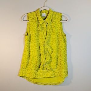 CAbi | Yellow Reign Chartreuse Ruffle Blouse Small